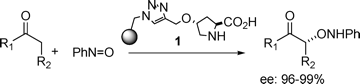 Highly enantioselective alpha-aminoxylation of aldehydes and ketones with a polymer-supported organocatalyst