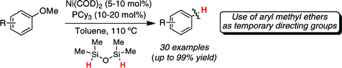 Ni-catalyzed reduction of inert C-O bonds: A new strategy for using aryl ethers as easily removable directing groups