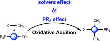 Phosphine and solvent effects on oxidative addition of CH3Br to Pd(PR3) and Pd(PR3)2 complexes