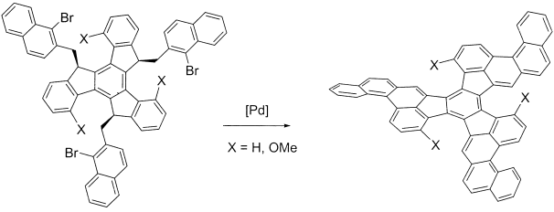 Synthesis of C3 benzo[1,2-e:3,4-e':5,6-e'']tribenzo[l]acephenanthrylenes (crushed fullerene derivatives) by intramolecular palladium-catalyzed arylation