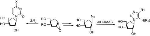 Synthesis of (±)-1,2,3-triazolo-30-deoxy-40-hydroxymethyl carbanucleosides via ‘click’ cycloaddition