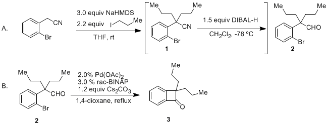 Synthesis of 8,8-dipropylbicyclo[4.2.0]octa-1,3,5-trien-7-one via Pd-catalyzed intramolecular C-H bond-acylation