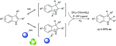 Asymmetric hydrogenation of unprotected indoles using iridium complexes derived from P–OP ligands and (reusable) Brønsted acids